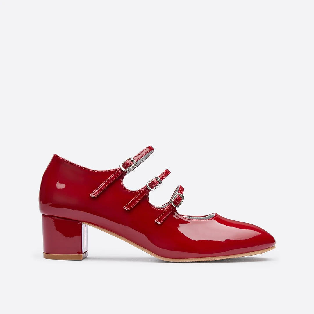 Ornament Tabbed Straps Heeled Mary Janes