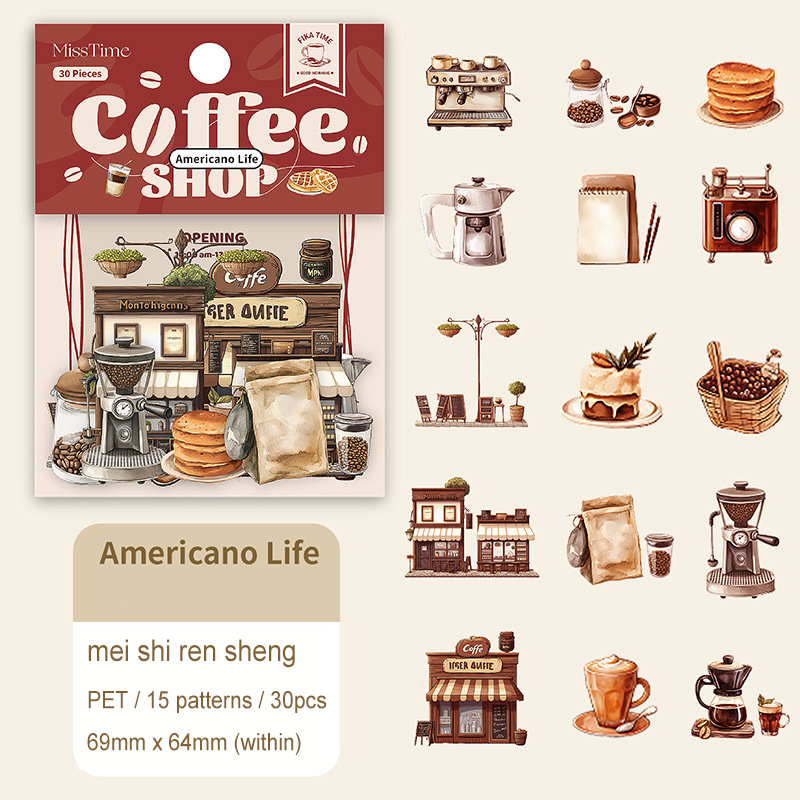 PET Sticker - Coffee Shop Series Vintage Cafe Baking Landscape 