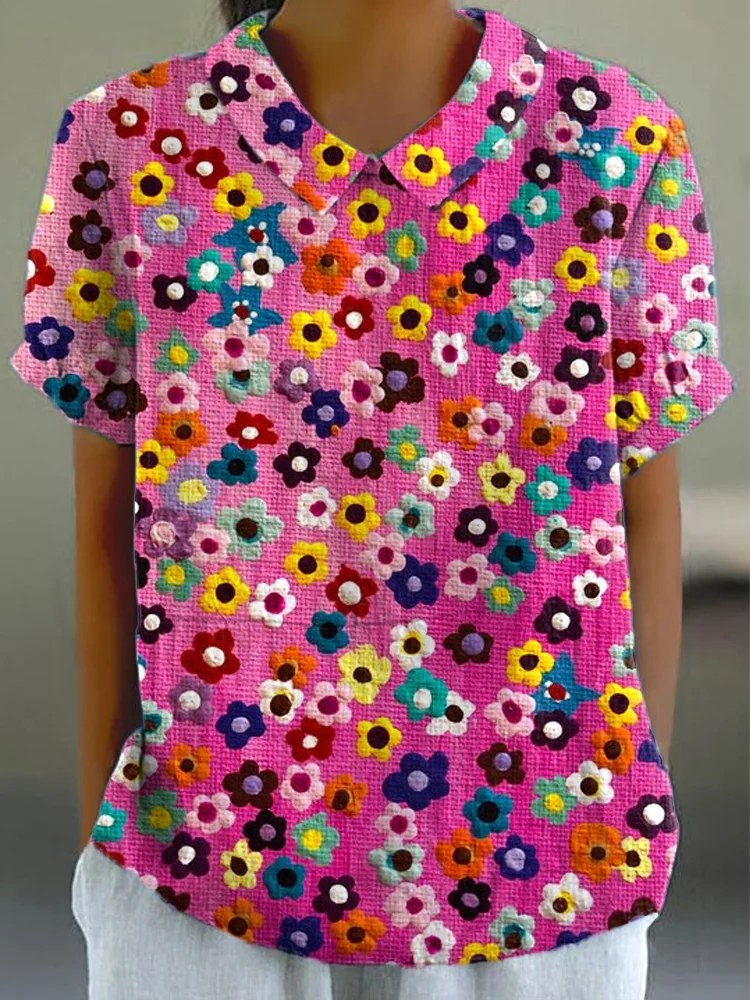 Vintage Floral Pattern Linen Blend Cozy Shirt