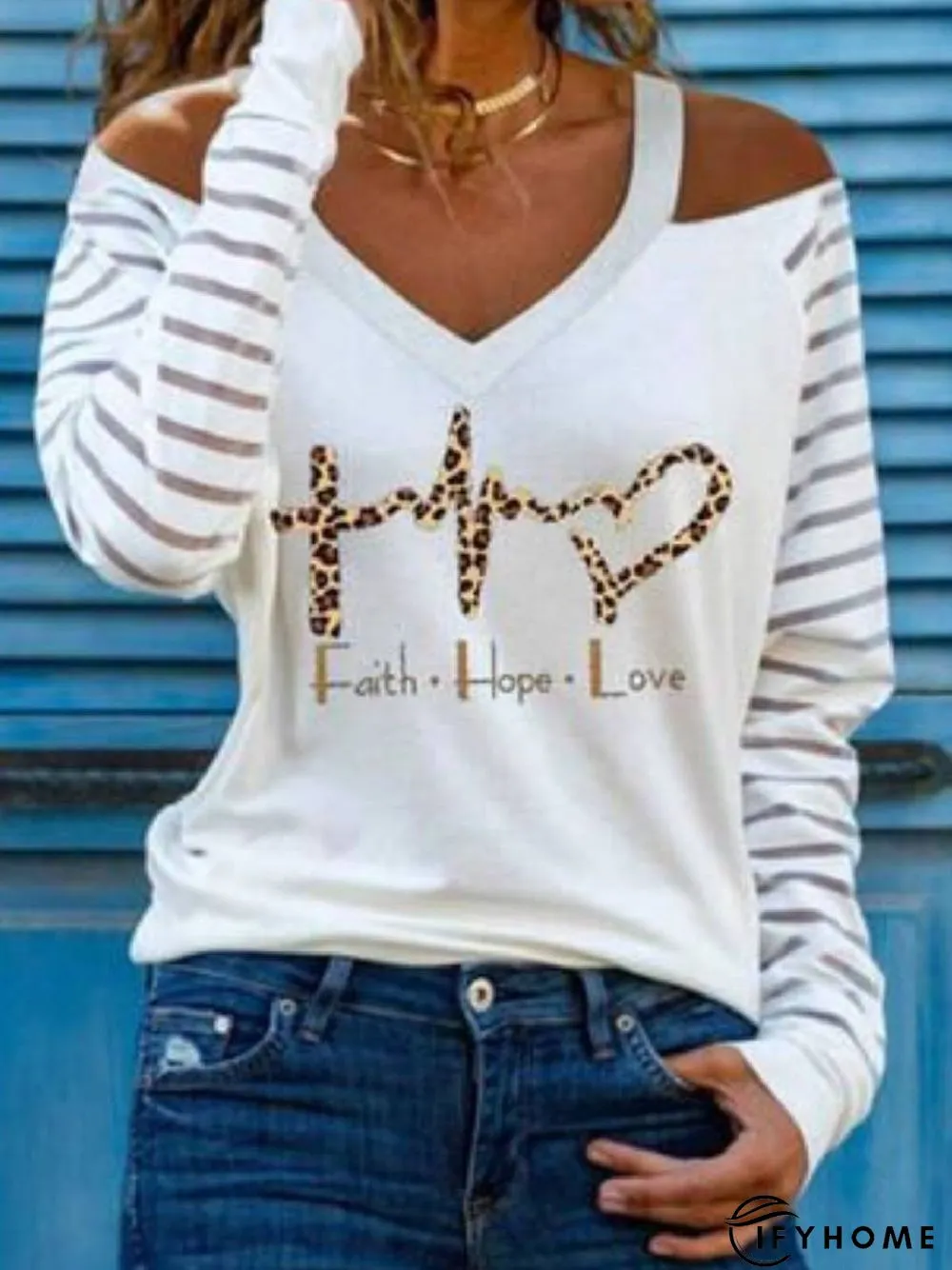 Casual V Neck Long Sleeve Geometric T-shirt | IFYHOME