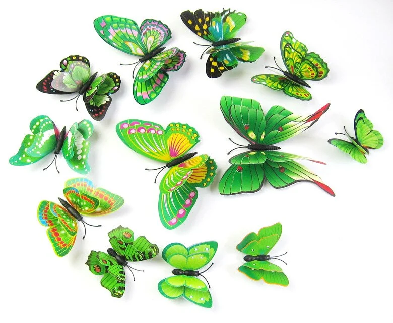 New style 12Pcs Double layer 3D Butterfly Wall Sticker on the wall Home Decor Butterflies for decoration Magnet Fridge stickers