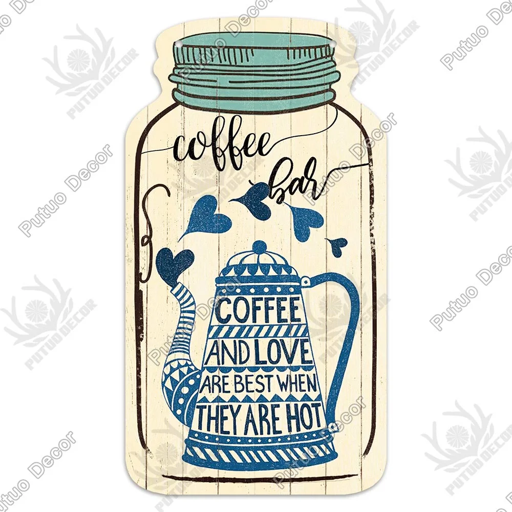 Putuo Decor Coffee Plaques Mason Jar Shape Wooden Signs Irregular Plate for Cafe Decoration Kitchen Wall Decor Decorative Plaque
