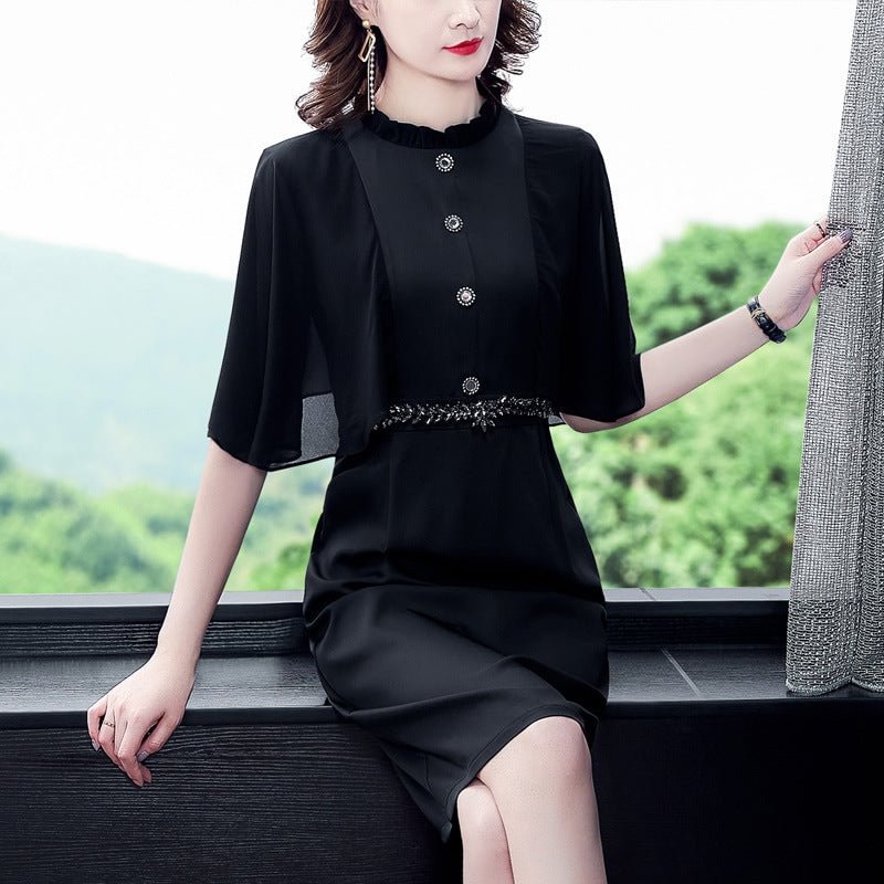 Black Dress Summer Slim Fit Waist Mid-length Cape Hip Skirt For Women