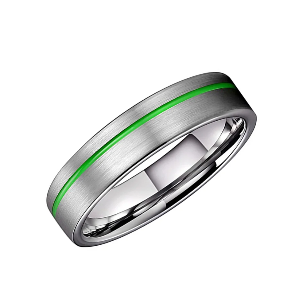 4MM 6MM 8MM Couples Brushed Flat Tungsten Rings Green Grooved Center