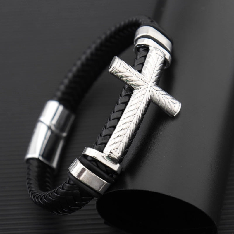 Hip-Hop Retro Cross Pu Leather Alloy Plating Men's Bracelets