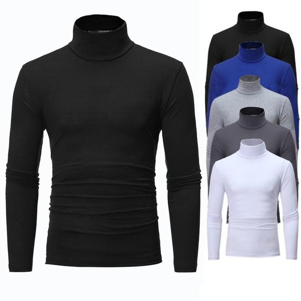 New Fashion Base Tee Shirt Men Slim Fit Knit High Neck Pullover Turtleneck Sweater Tops Shirt - BlackFridayBuys