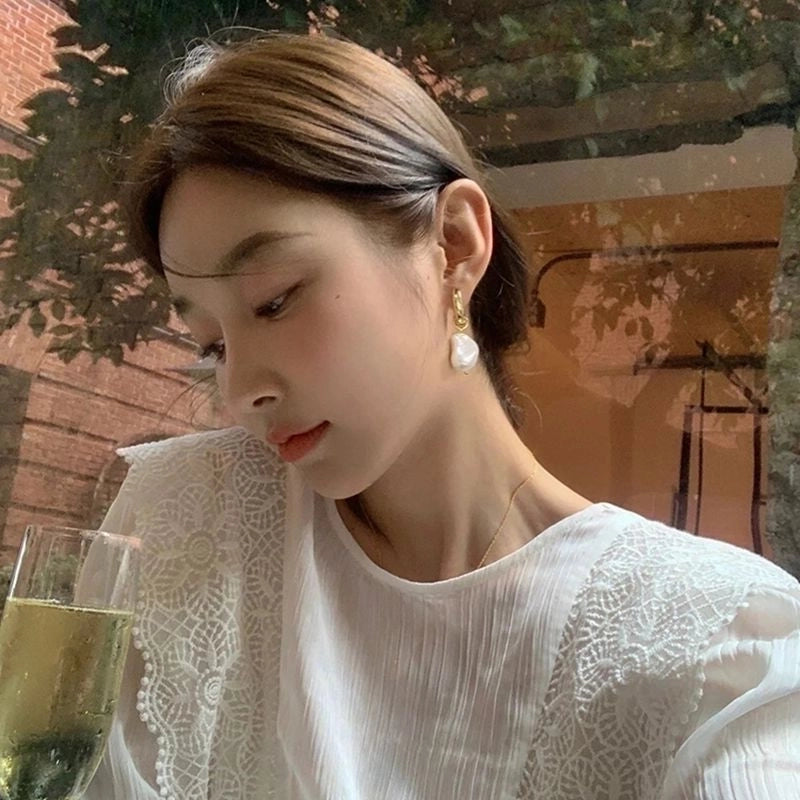 1 Pair Minimalist Irregular Copper Pearl Plating 18k Gold Plated Drop Earrings