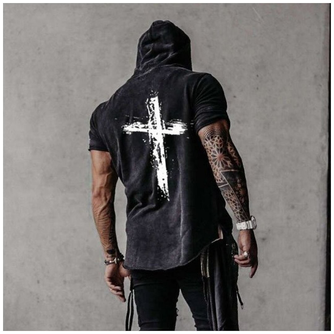 Mens Cross Print Casual Hoodie / [viawink] /