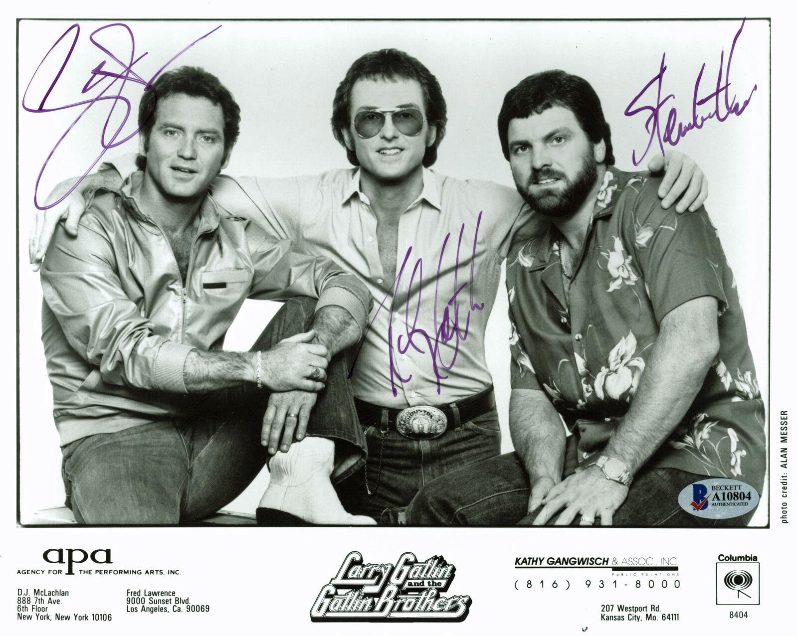 Gatlin Brothers Larry, Rudy & Steve Authentic Signed B&W 8x10 Photo Poster painting BAS #A10804