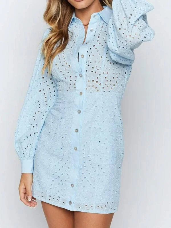 Blue Long Sleeve Mini Dress