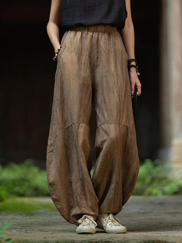 Casual Ramie Tie-Dye Wide-Leg Lantern Pants