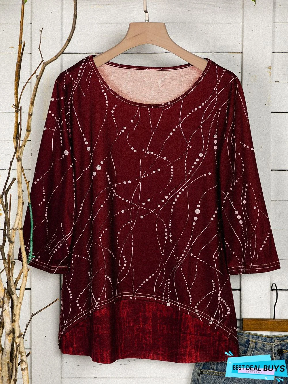 Cotton-Blend Half Sleeve Tunic Top