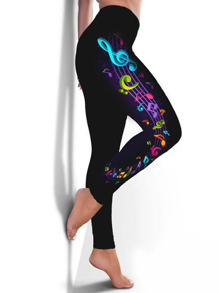 Comstylish Colorful Music Notes Print Casual Leggings
