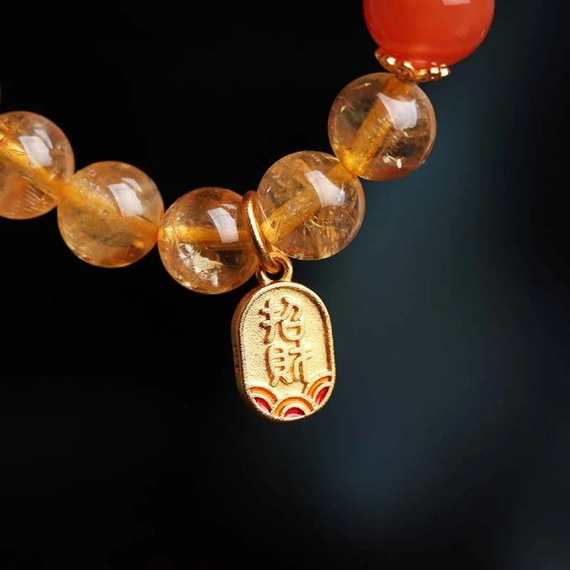 Citrine Red Agate Fortune Charm Bracelet
