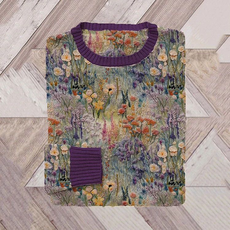 Utbros Vintage Floral Art Printed Casual Sweater