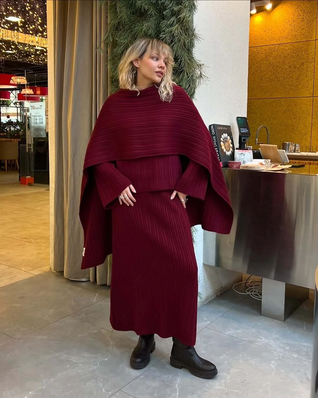 Athvotar Athvotar And Winter Pure Color Round Collar Jersey Sweater Set Of Women's Loose Knitted Sweater Broad Leg Trousers Scarf Three Sets