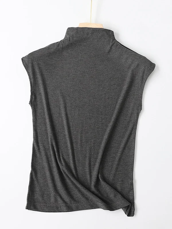 Minimalist Pure Color Sleeveless Casual High-Neck Vest