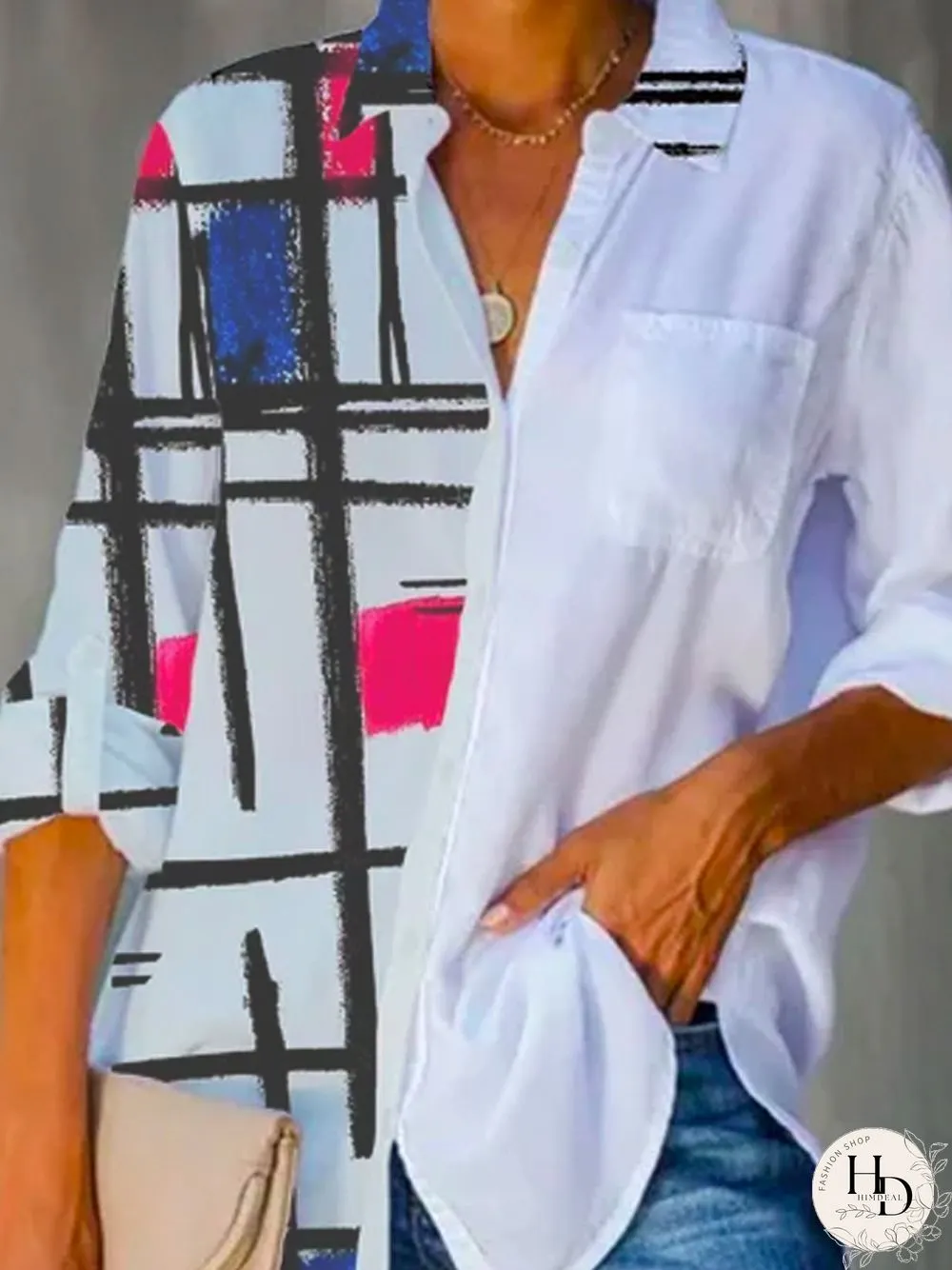 Shirt Collar Long Sleeve Blouse