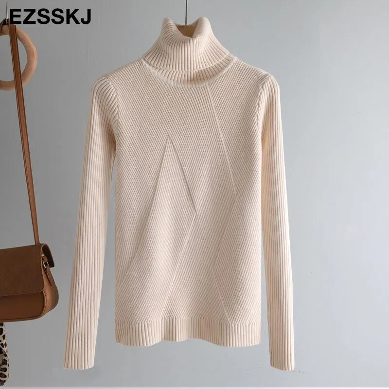 2021 thick Knitted Women high neck Sweater Pullovers Turtleneck Autumn Winter Basic Women Sweaters Slim khaki jacket Pullovers