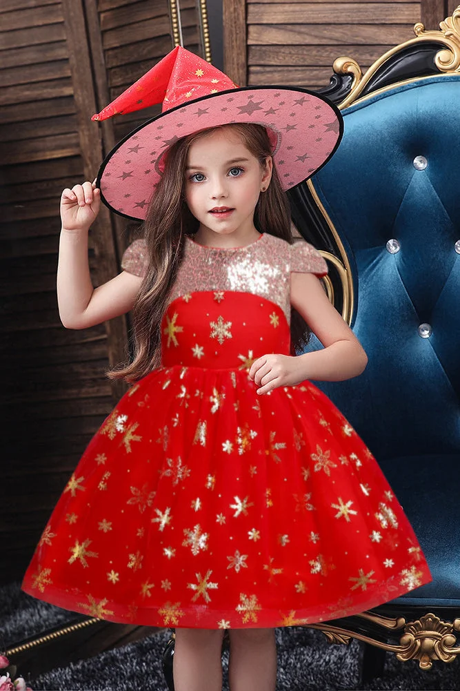 Daisda Short Red A-line Glitter Flower Girls Dress Tulle with Appliques