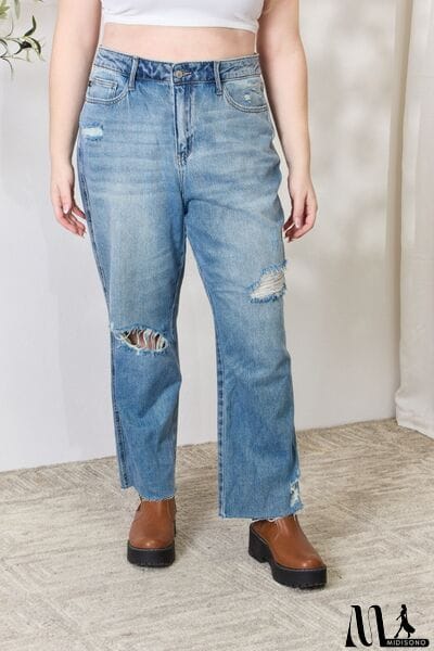 MidiSono - Judy Blue Full Size Distressed Raw Hem Straight Jeans