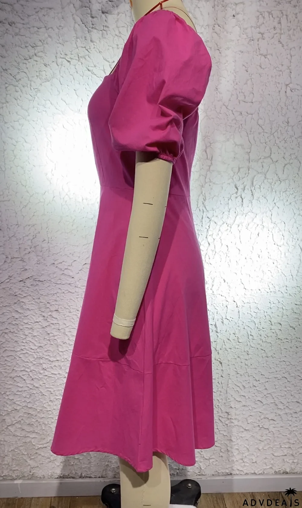 Spring Summer Solid Color Short Sleeve Square Neck Fairy Dress