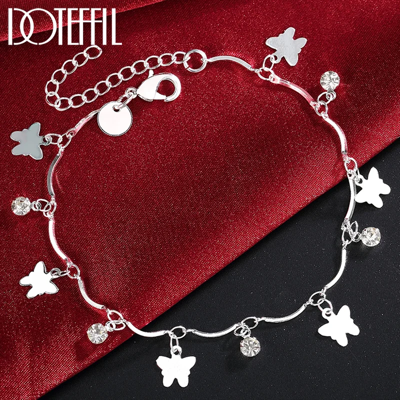 DOTEFFIL 925 Sterling Silver Butterfly AAA Zircon Bracelet Chain For Women Jewelry