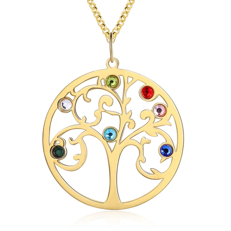 Family Tree Necklace 7 Birthstones Personalized Family Necklace Gift for Mom