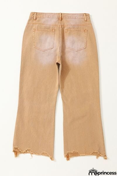Distressed Raw Hem Jeans with Pockets