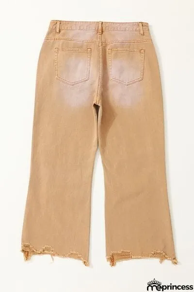 Distressed Raw Hem Jeans with Pockets