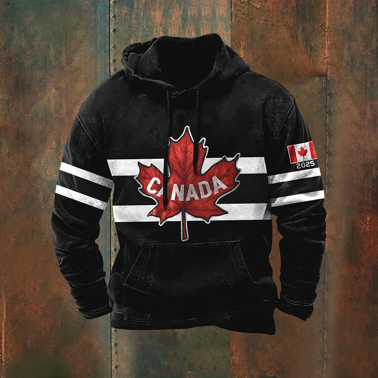 Vintage Retro Canada Hockey 2025 Canada Flag Print Vintage Washed Hoodie