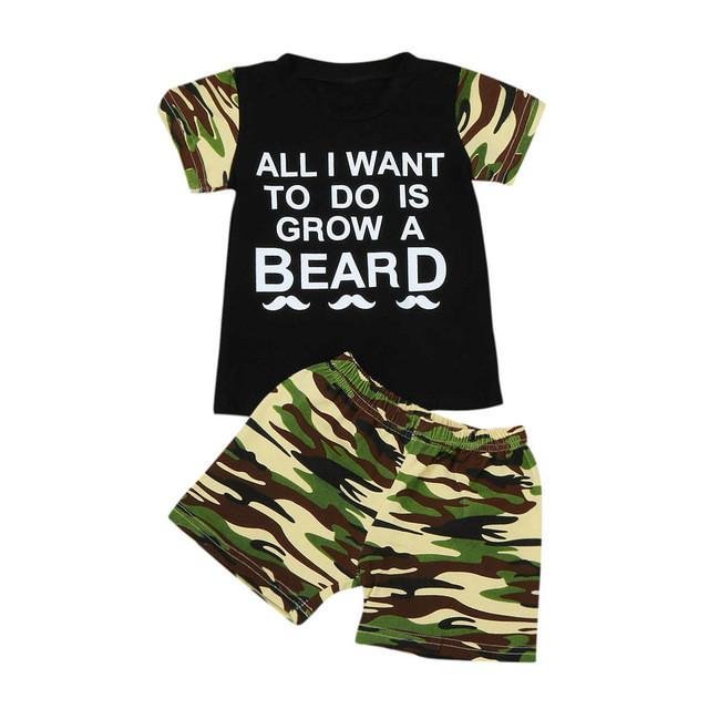Baby Boy Short Sleeve T-Shirt Grow A Beard Camouflage Clothes