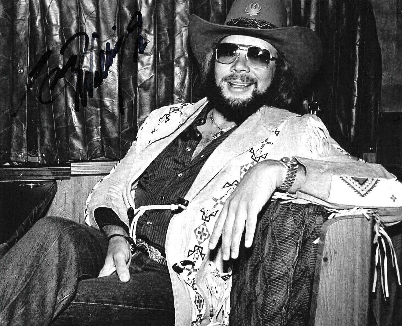 * HANK WILLIAMS JR. * signed 8x10 Photo Poster painting * THE PRESSURE IS ON * ROWDY * COA * 2