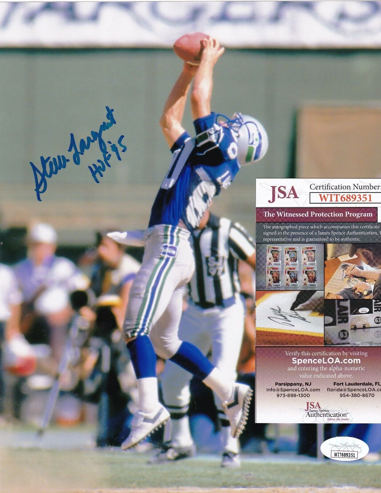 STEVE LARGENT SEATTLE SEAHAWKS HOF 95 ACTION SIGNED 8x10 Photo Poster painting