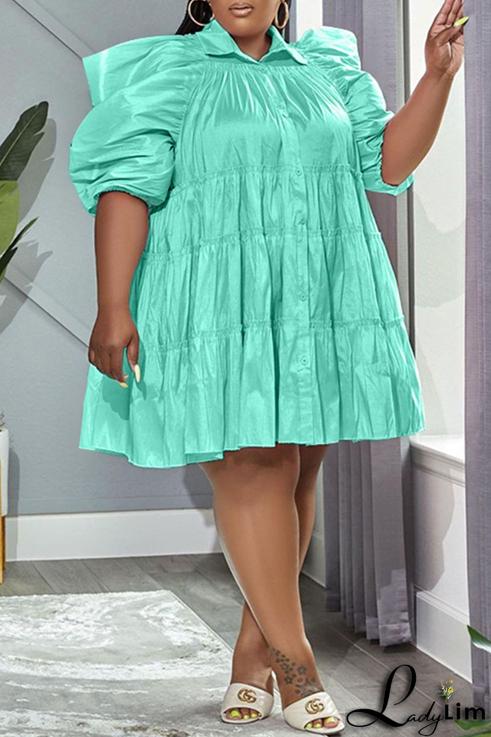 White Casual Sweet Solid Patchwork Buckle Turndown Collar A Line Plus Size Dresses