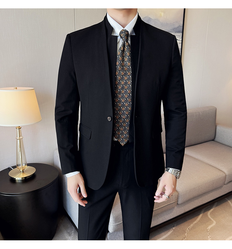 Maklawn plus size fall fashion Stand Collar Double Collar Korean Version Slim Fit (suit + Trousers) High Quality Fashion Business Casual Trend Two-piece Set
