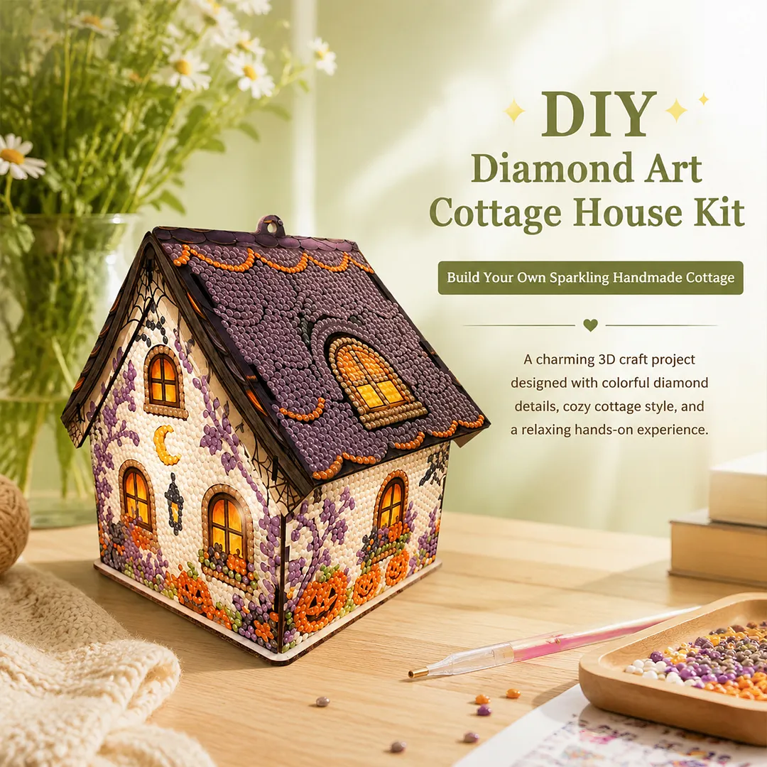 DIY Wooden House Diamond Art Painting Kit for Adults Home (Halloween)