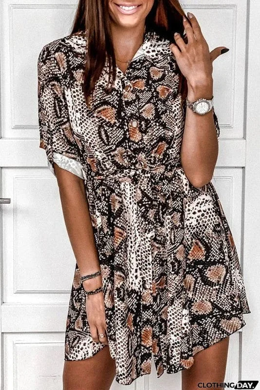 Casual Printed Shirt Mini Dress