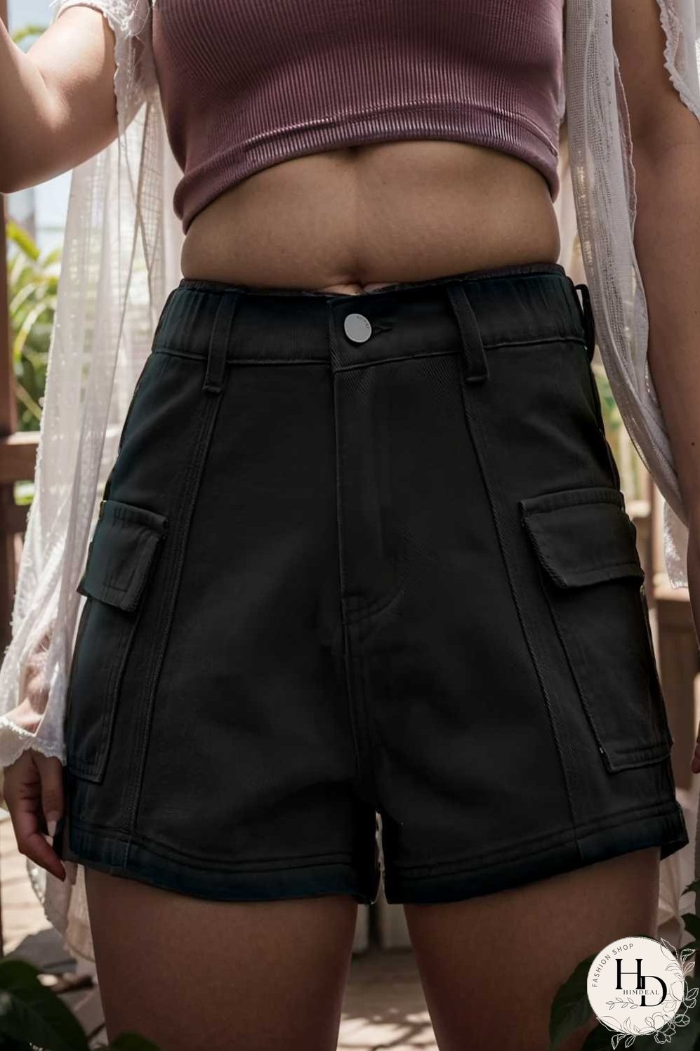 sexy button pocket denim cargo pants