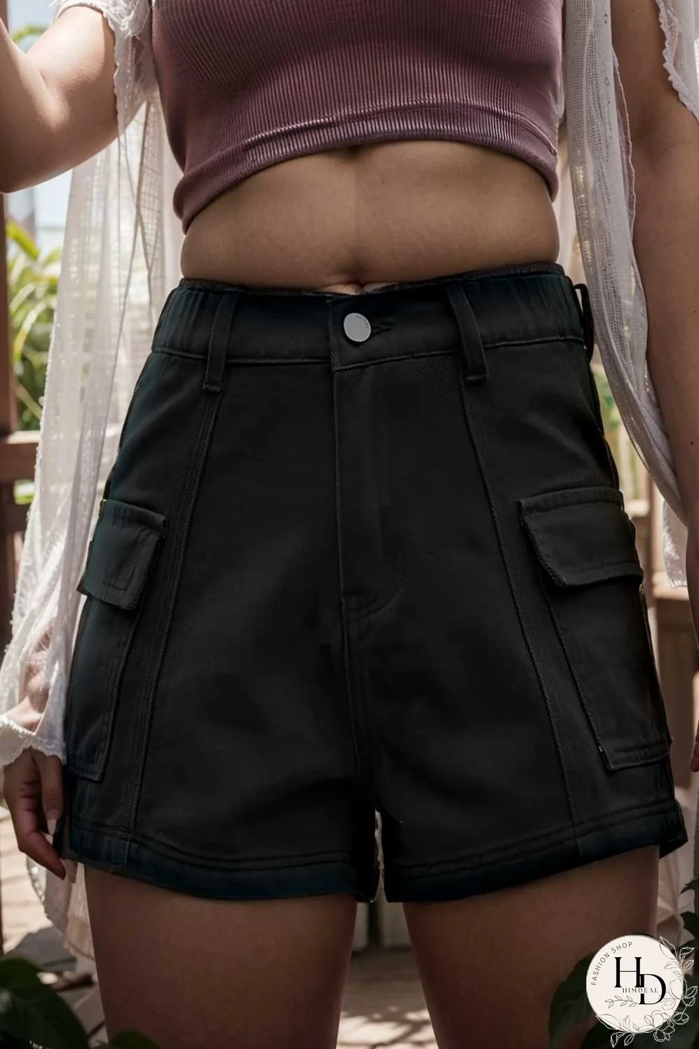 sexy button pocket denim cargo pants