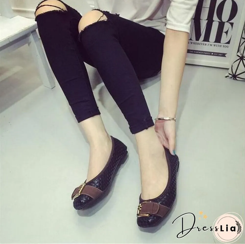Women's Loafers Flats Buckle Knitted Flat Heel Soft Bottom Boat Shoes
