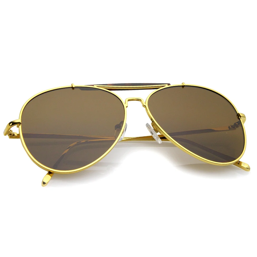 Classic Metal Double Nose Bridge Slim Temple Super Flat Lens Aviator glasses 57mm