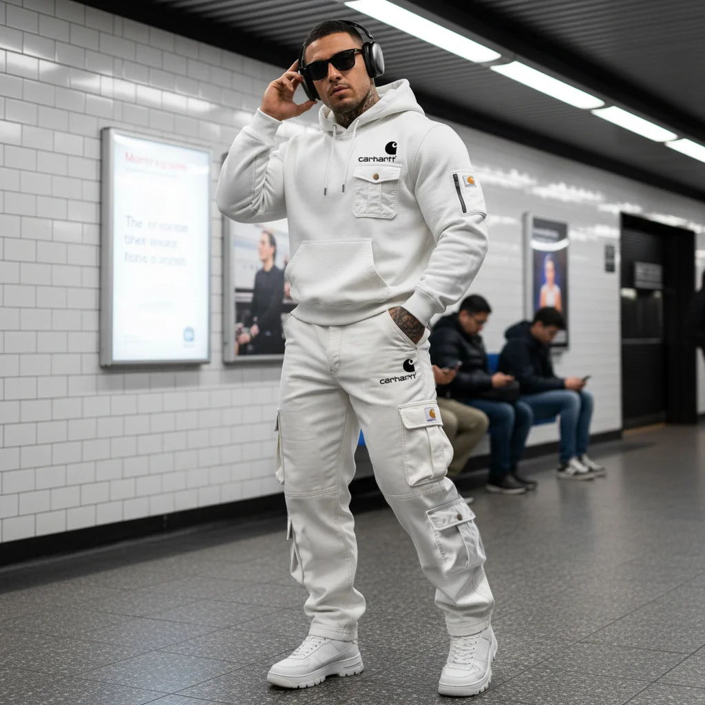 Men's Vintage Outdoor White Multiple Pockets Cargo Pants