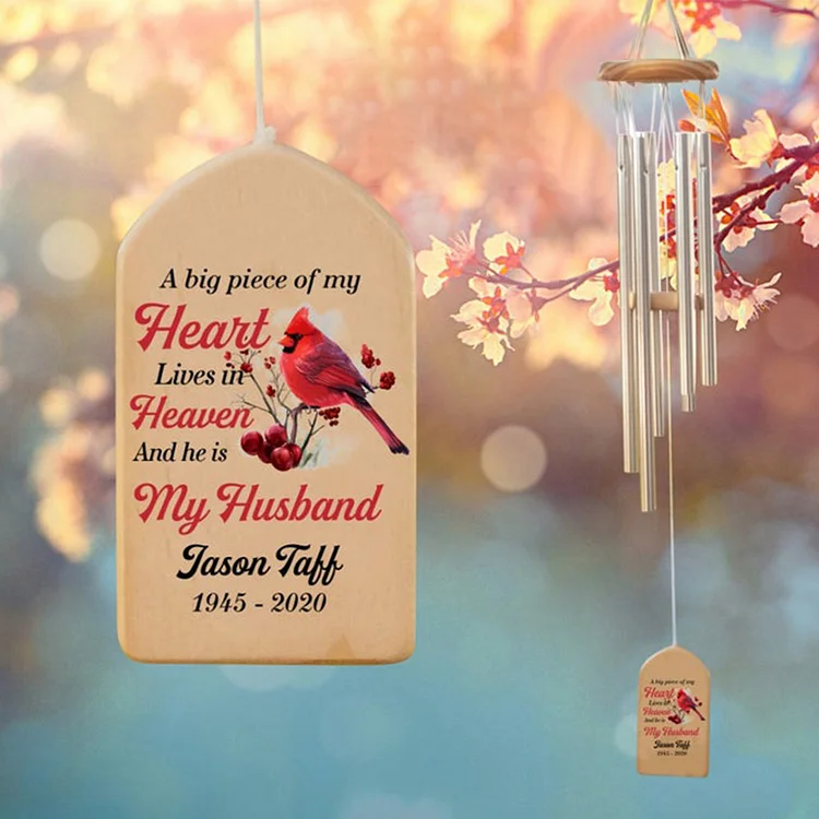 Personalized Cardinal Wind Chimes Memorial Gifts "A Big Piece of My Heart Lives In Heaven"