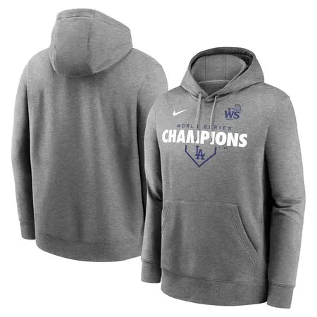 Men's Los Angeles Dodgers  Heather Charcoal 2024 World Series Champions  Home Plate Lockup Club Pullover Hoodie