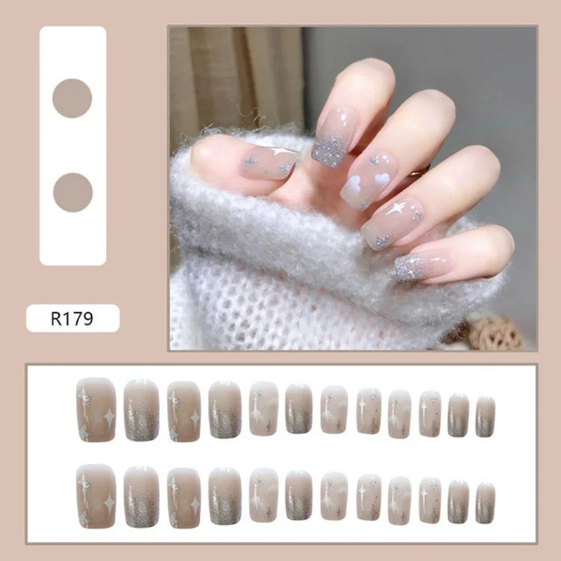24pcs Multi-type Wear Short Paragraph Long Paragraph Fashion Manicure False Nails Full Cover Wearable Coffin Fake Nail Ballerina-Nail Inspo