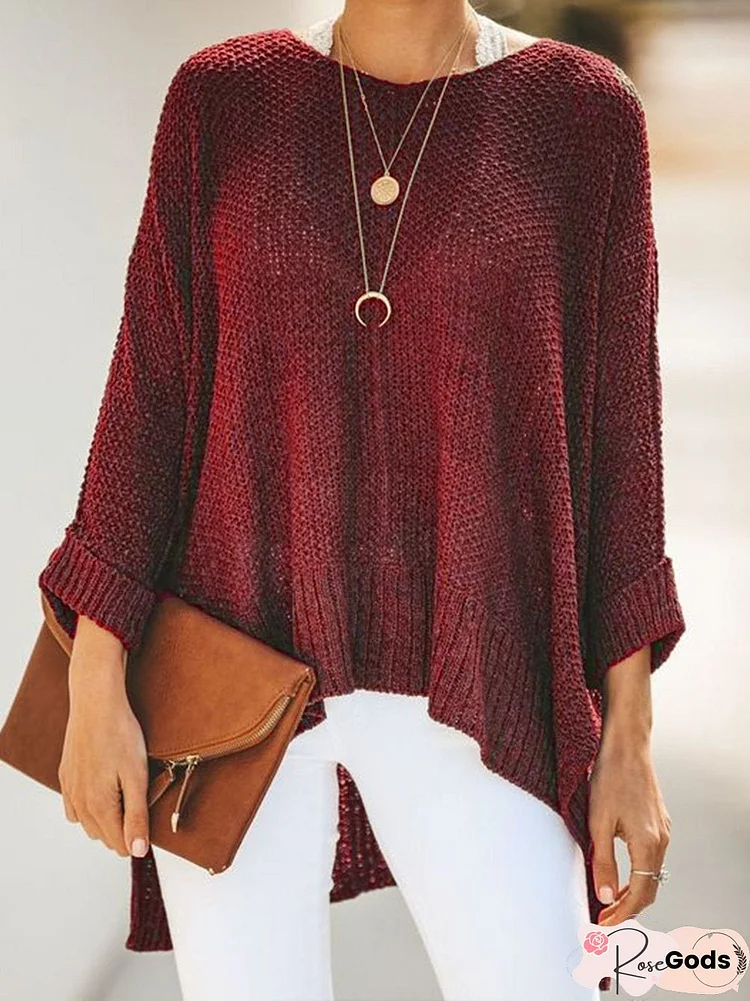 Knitted High Low Casual Tops