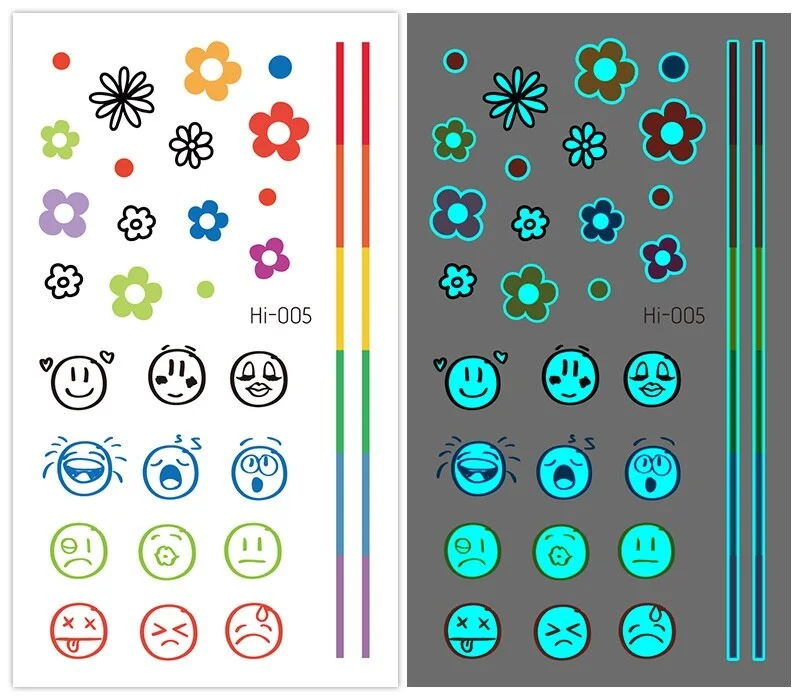 15 kinds Cute Small Blue Light Luminous Temporary Tattoo Face Hand Sticker Party Disposable Noctilucent tatouage temporaire