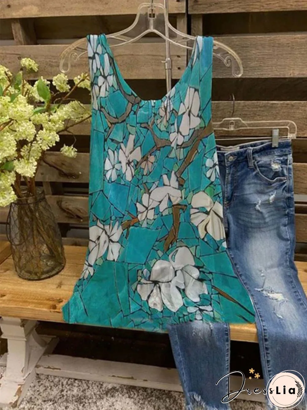 Sleeveless Casual Cotton Printed Tops