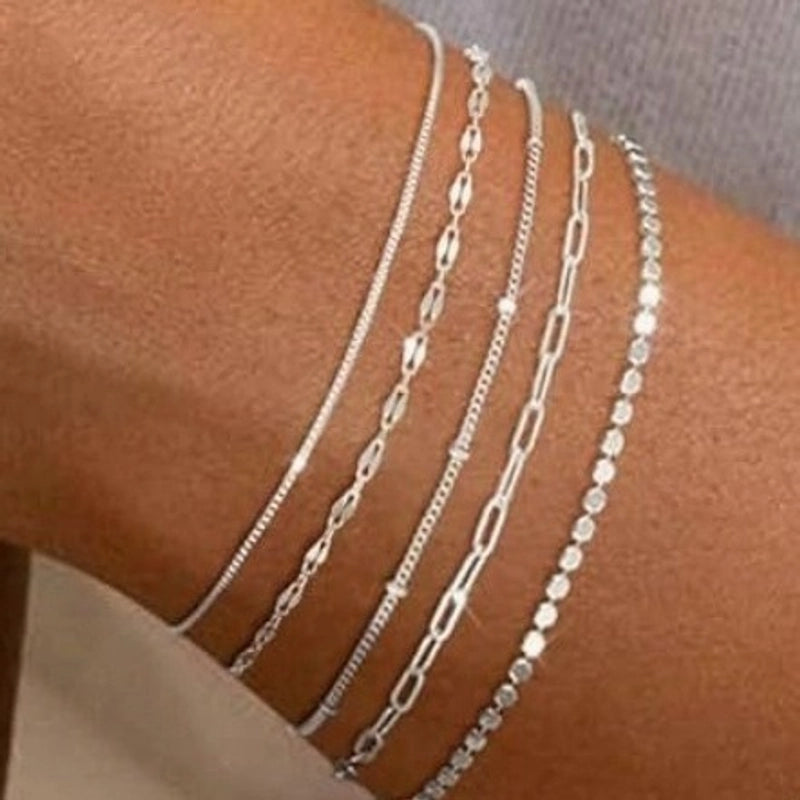 Jewelry Simple 5-piece Bracelet Set Fashion Metal Clip Bead Chain Combination Women’s Bracelet